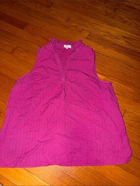 Women’s Sleeveless Pink Cotton Blend ruffled neck Tank PETITE MEDIUM